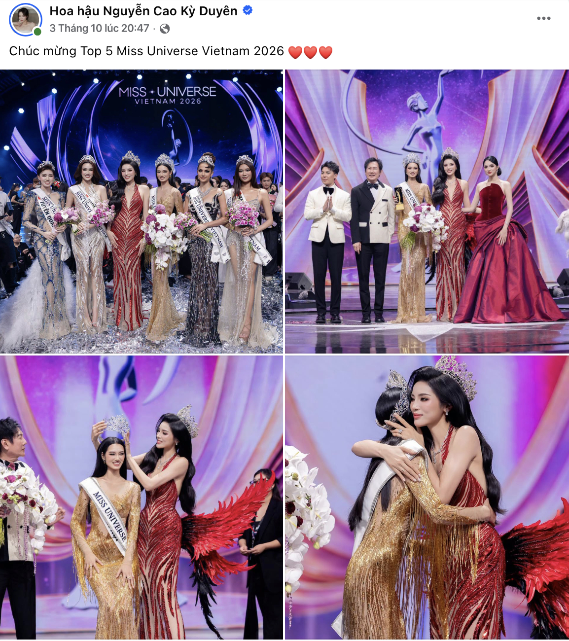 Hoa hậu Quỳnh Anh và Kỳ Duyên bất ngờ thành tâm điểm bàn luận sau chung kết Miss Universe Vietnam 2026
